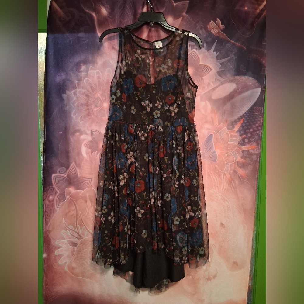 LC Lauren Conrad Black and Blue Floral High Low Dress